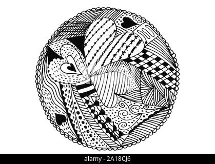 Splendido rivestimento dipinto a mano. Immagine zentangle astratta. Foto Stock