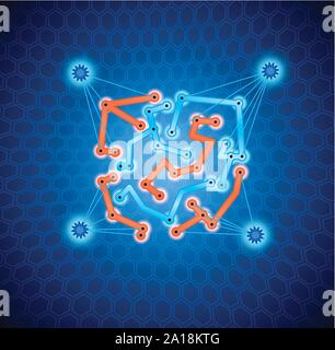 Connettori astratto sull'alveare blu Illustrazione Vettoriale