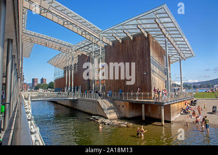 Spiaggia Tjuvholmen accanto al Astrup Fearnley Museum Foto Stock