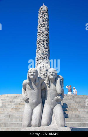 Il monolito, il fulcro di Vigeland park (Parco Frogner) Foto Stock