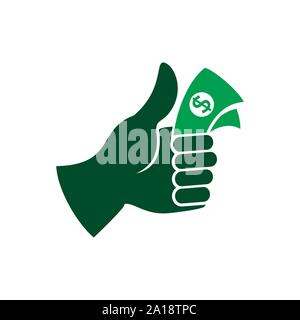 Pollice in alto di denaro contante simbolo vettore Logo grafico del modello di progettazione Illustrazione Vettoriale