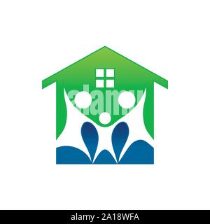 Happy Family Home simbolo vettore Logo grafico del modello di progettazione Illustrazione Vettoriale