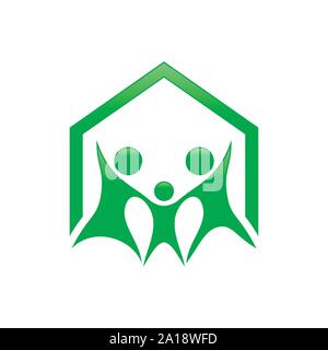 Happy Family House protezione simbolo vettore Logo grafico del modello di progettazione Illustrazione Vettoriale
