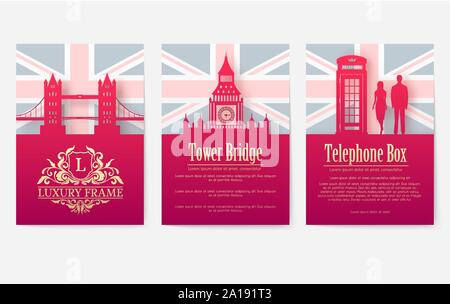 Set di Inghilterra paese ornamento illustrazione del concetto. Arte tradizionale layout, prenota, poster, astratta, motivi ottomano, l'elemento. Vettore etnici decorativi biglietto di auguri o un invito del background di design. Illustrazione Vettoriale