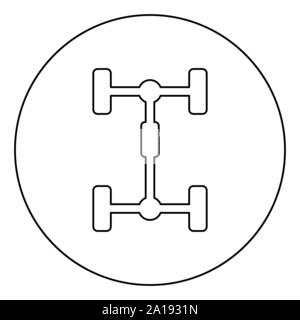 Telaio del sottocarro Carrello per auto telaio veicolo icona nel cerchio sagoma tonda colore nero illustrazione vettoriale stile piatto semplice immagine Illustrazione Vettoriale