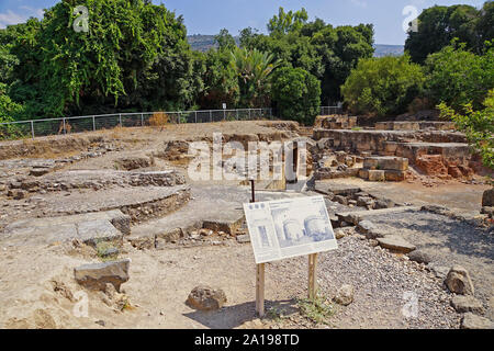 Il Palazzo di Agrippa II a partire dal primo secolo CE, rimane all'entrata principale. Fotografato all'Hermon Stream riserva naturale e reperti archeologici Foto Stock