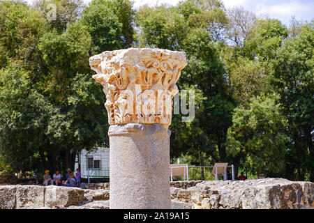 Il Palazzo di Agrippa II a partire dal primo secolo CE, rimane all'entrata principale. Fotografato all'Hermon Stream riserva naturale e reperti archeologici Foto Stock