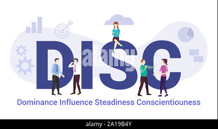 Disco influenza dominante costanza conscientiouness concetto con grande parola o il testo e il team di persone con un moderno stile piatto - illustrazione vettoriale Foto Stock