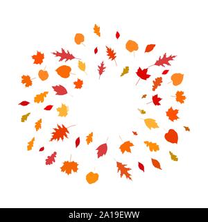 Cornice rotonda modello con foglie di autunno, spazio copia, stock illustrazione vettoriale, isolato su bianco Illustrazione Vettoriale