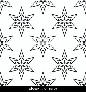 Abstractl sei stelle appuntita seamless pattern. Ripetizione ornamento geometrico. Stelle forme. Vettore sfondo monocromo. Illustrazione Vettoriale