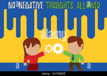 La grafia la scrittura di testo senza pensieri negativi ammessi. Foto concettuale sempre positivo motivato ispirato buone vibes Standing coppia giovane la condivisione ge Foto Stock