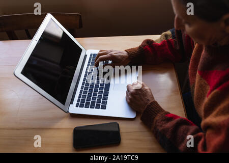 Senior donna utilizzando portatile a casa Foto Stock