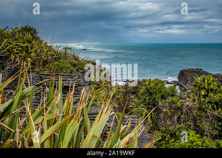 Pancake rocce vicino Punakaiki Foto Stock