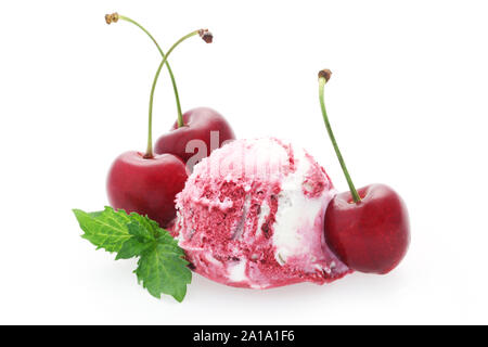 Cherry Ripple Ice Cream isolato su bianco Foto Stock