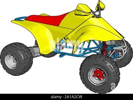 Giallo quad bike, illustrazione vettore su sfondo bianco. Illustrazione Vettoriale