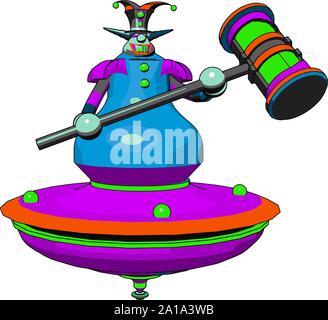 Clown con un martello, illustrazione vettore su sfondo bianco. Illustrazione Vettoriale