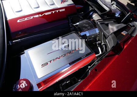Molti proprietari di Chevrolet Corvette di 1960 al 2010 è venuto fuori a fare un giro in Corvette viaggio intorno al lago di manifestazione itinerante, Fond du Lac, Wisconsin Foto Stock