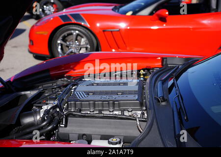Molti proprietari di Chevrolet Corvette di 1960 al 2010 è venuto fuori a fare un giro in Corvette viaggio intorno al lago di manifestazione itinerante, Fond du Lac, Wisconsin Foto Stock