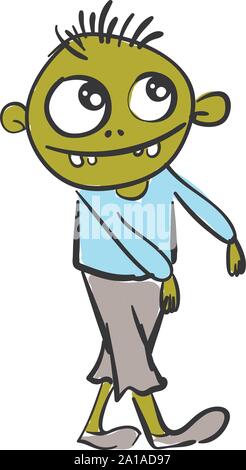 Green happy zombie, illustrazione, vettore su sfondo bianco. Illustrazione Vettoriale