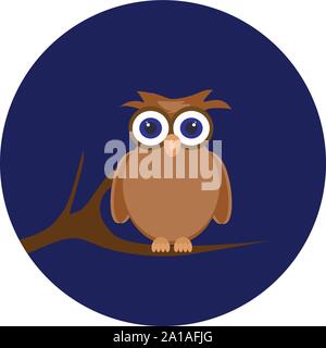 Il gufo su albero, illustrazione vettore su sfondo bianco. Illustrazione Vettoriale
