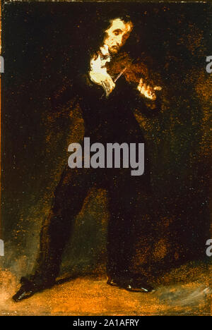 Niccolo Paganini, ritratto a olio su cartone del violinista e compositore virtuoso italiano di Eugène Delacroix, 1831 Foto Stock
