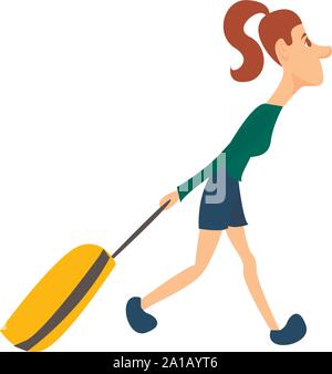 La ragazza con la valigia, illustrazione vettore su sfondo bianco. Illustrazione Vettoriale