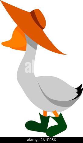 Goose con hat, illustrazione vettore su sfondo bianco. Illustrazione Vettoriale