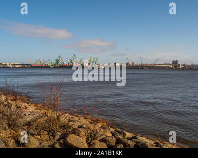 Kłaipeda, Lituania - Aprile 06, 2018: Porta di Klaipeda. Il porto è uno dei più importanti in Lituania e vede il servizio di traghetto da Sassnitz, Kiel un Foto Stock