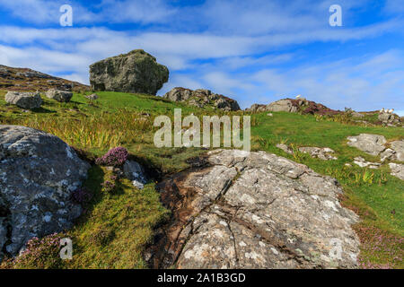 Isle of barra irregolare boulder left over di Ice Age, Western Isles, Ebridi Esterne, Scozia, UK UE Foto Stock