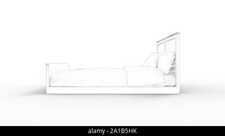 3D rendering di un letto isolato in bianco di sfondo per studio Foto Stock