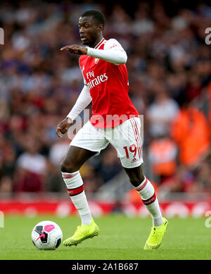 Dell'Arsenal Nicolas Pepe durante il match di Premier League a Emirates Stadium di Londra. Foto Stock