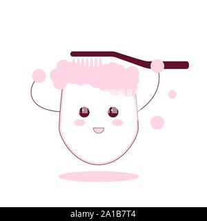 Cartoon carino dente di lavaggio di spazzolino da denti in corrispondenza della doccia. Illustrazione Vettoriale