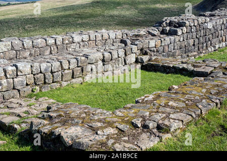 Demolita la torretta 41a nel tratto del Muro di Adriano a Caw Gap, Northumberland con vista nord. Foto Stock