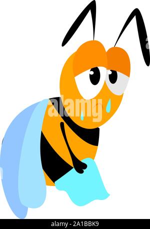 Triste bee, illustrazione vettore su sfondo bianco. Illustrazione Vettoriale