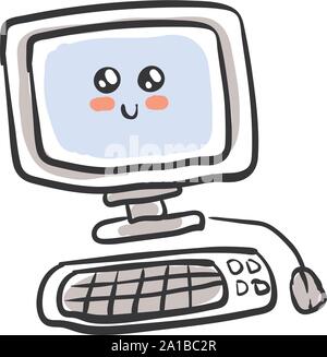 Carino il vecchio pc, illustrazione vettore su sfondo bianco. Illustrazione Vettoriale