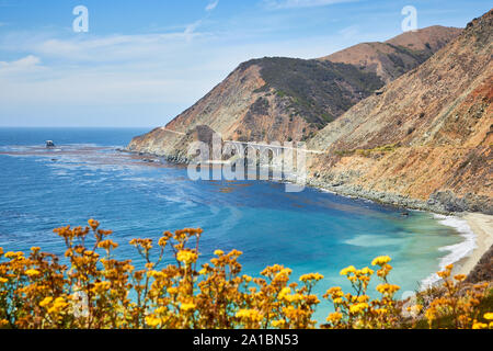 Costa californiana lungo la famosa Pacific Coast Highway (Stato percorso 1), STATI UNITI D'AMERICA. Foto Stock