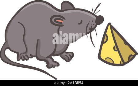 Ratto con formaggio, illustrazione, vettore su sfondo bianco. Illustrazione Vettoriale