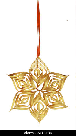 Natale appesi carta oro il simbolo del fiocco di neve Foto Stock
