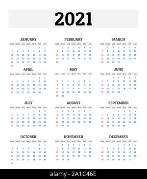 2021 Calendario annuale. Illustrazione Vettoriale Illustrazione Vettoriale