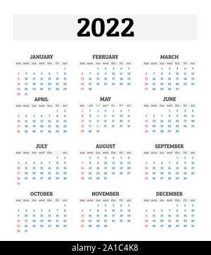 2022 Calendario annuale. Illustrazione Vettoriale Illustrazione Vettoriale
