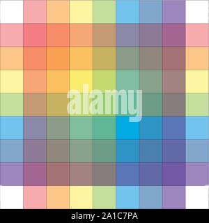 Policrome spettrale multicolore Versicolor Rainbow griglia di 9x9 i segmenti. Aquarelle luce armonica spettrale colorata tavolozza di pittore. Illustrazione Vettoriale