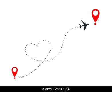 Aereo vola in forma di cuore per la destinazione illustrazione vettoriale EPS10 Illustrazione Vettoriale