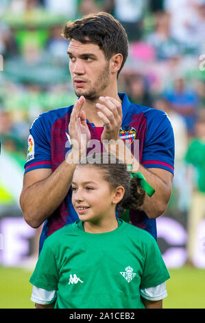 SEVILLA, 24-09-2019. Primera Division campionato spagnolo. LaLiga. Estadio Benito Villamarin. Nikola Vukcevic (Levante UD) durante il gioco Real Betis - Levante UD. Foto Stock