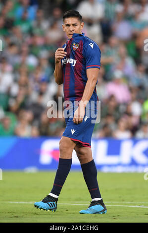 SEVILLA, 24-09-2019. Primera Division campionato spagnolo. LaLiga. Estadio Benito Villamarin. Óscar Duarte (Levante UD) durante il gioco Real Betis - Levante UD. Foto Stock