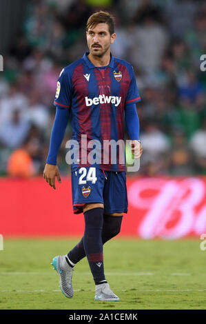 SEVILLA, 24-09-2019. Primera Division campionato spagnolo. LaLiga. Estadio Benito Villamarin. José Campana (Levante UD) durante il gioco Real Betis - Levante UD. Foto Stock