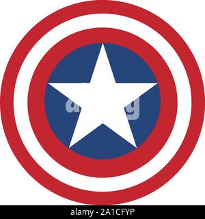 Captain America shield, illustrazione, vettore su sfondo bianco. Illustrazione Vettoriale