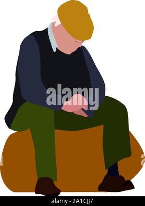 Uomo seduto, illustrazione vettore su sfondo bianco. Illustrazione Vettoriale