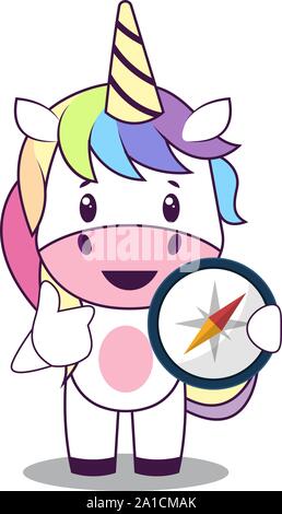 Unicorn con compas, illustrazione vettore su sfondo bianco. Illustrazione Vettoriale