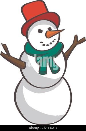 Pupazzo di neve, illustrazione vettore su sfondo bianco. Illustrazione Vettoriale