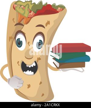 Burrito con libri, illustrazione, vettore su sfondo bianco. Illustrazione Vettoriale
